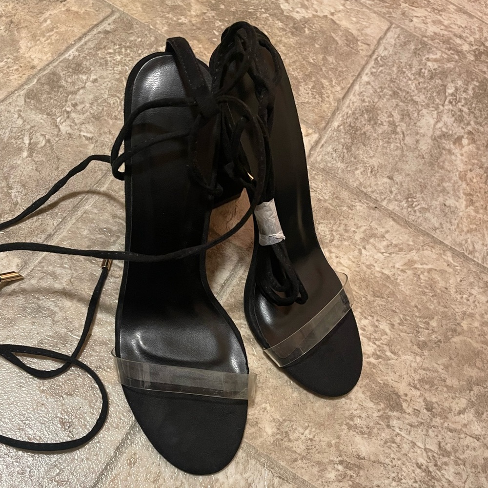 Brand new black lace up heels